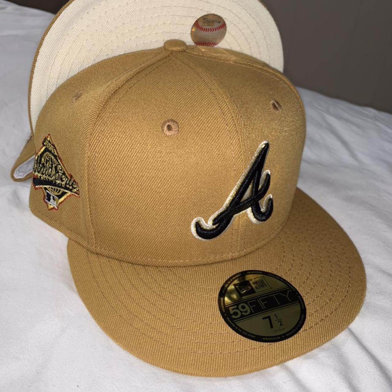 Atlanta Braves Fitted Hat Size 7 1/4 Two Tone Brown - Depop