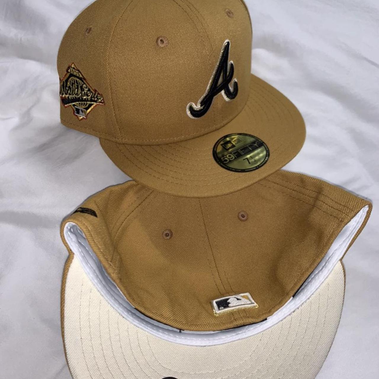 New Era Atlanta Braves Suede Leather Fitted Hat - Depop