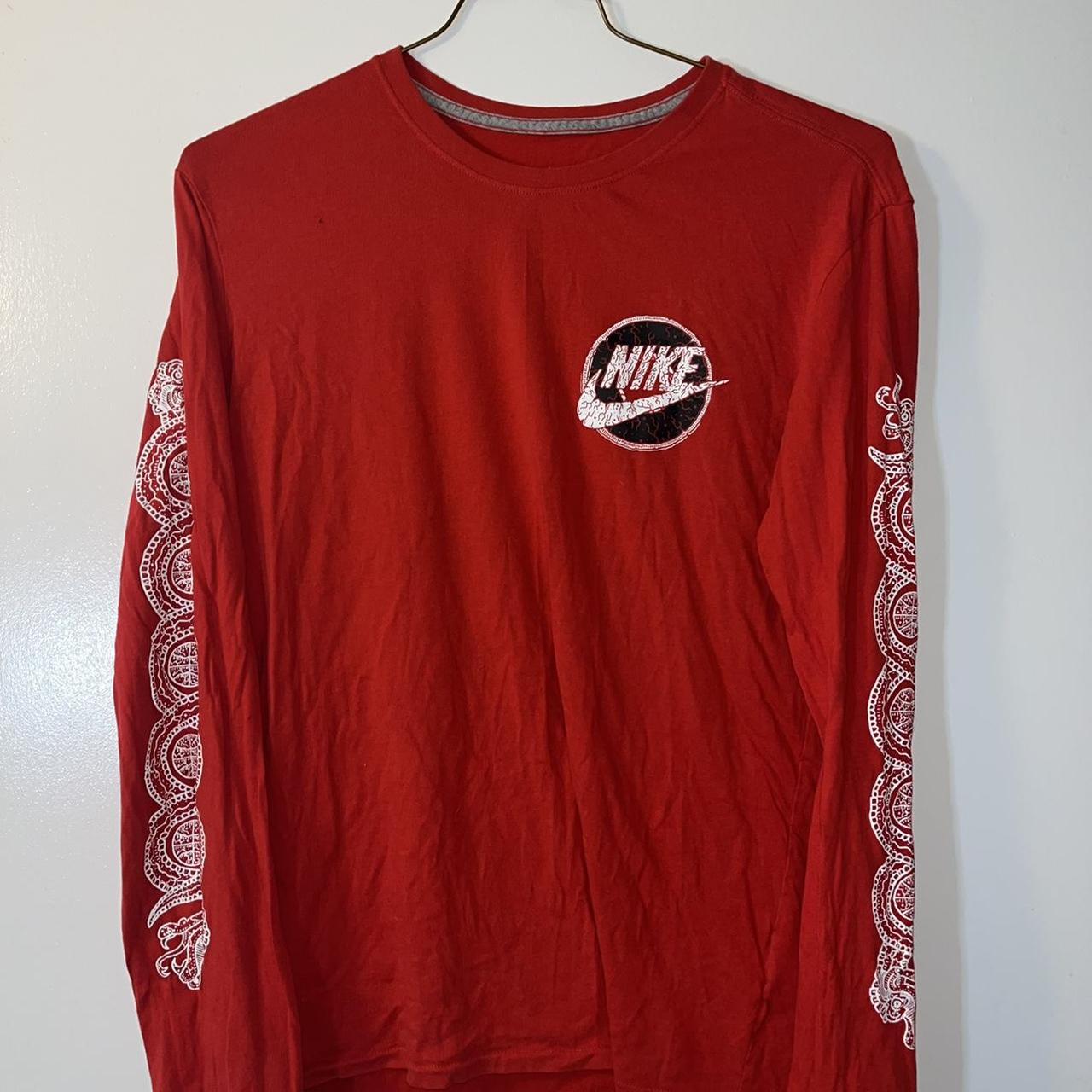 Nike Long Sleeve Tee Red, with black and white... - Depop