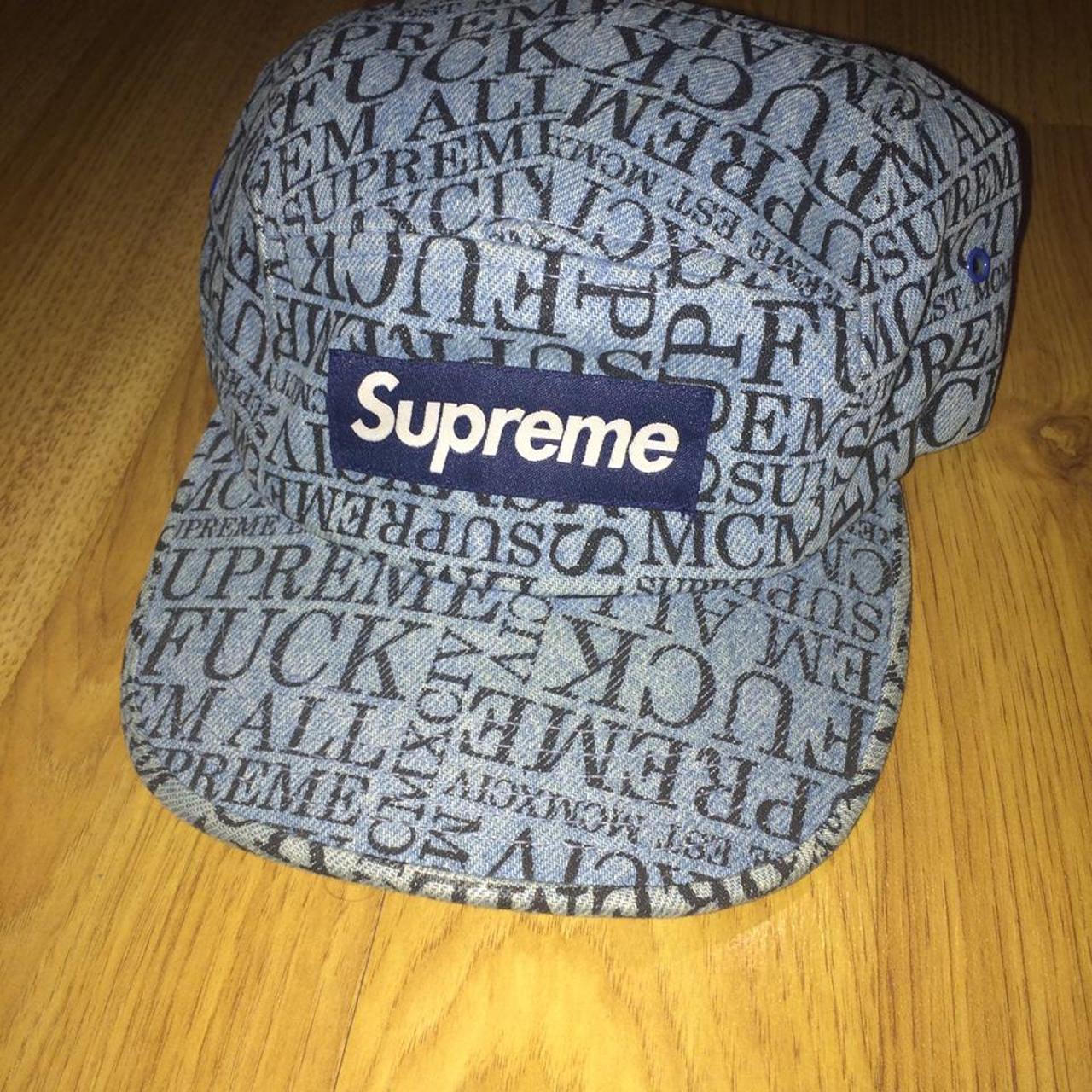 SUPREME FUCK EM ALL DENIM CAP -F/W 2015 -GOOD... - Depop