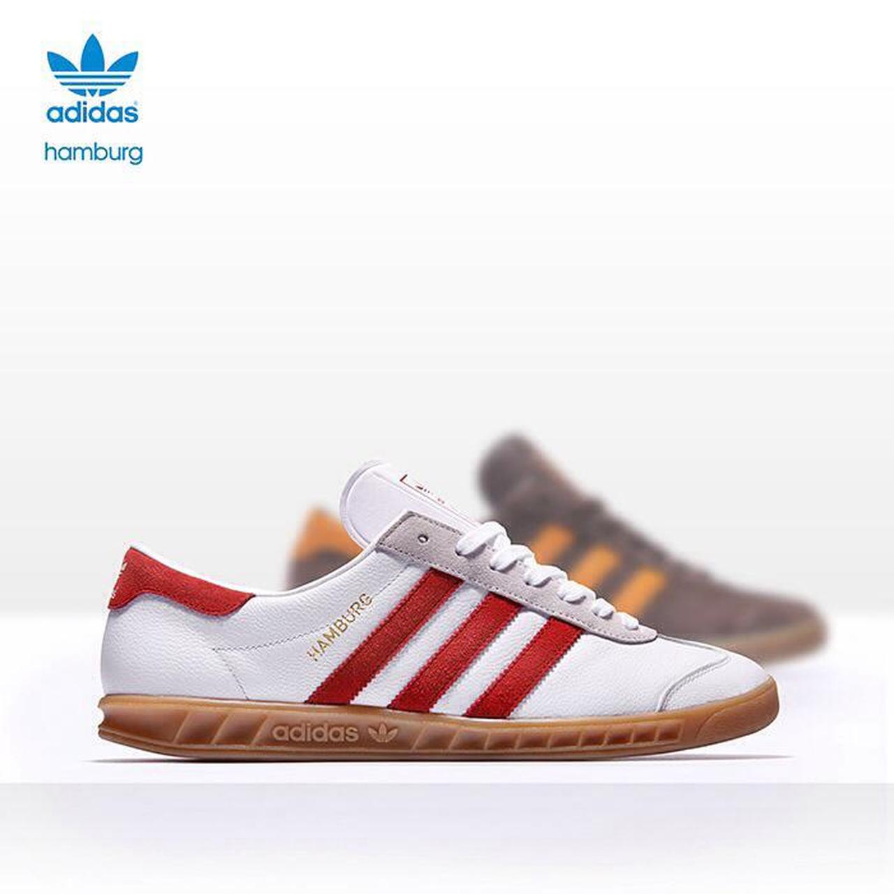 white and red adidas hamburg trainers