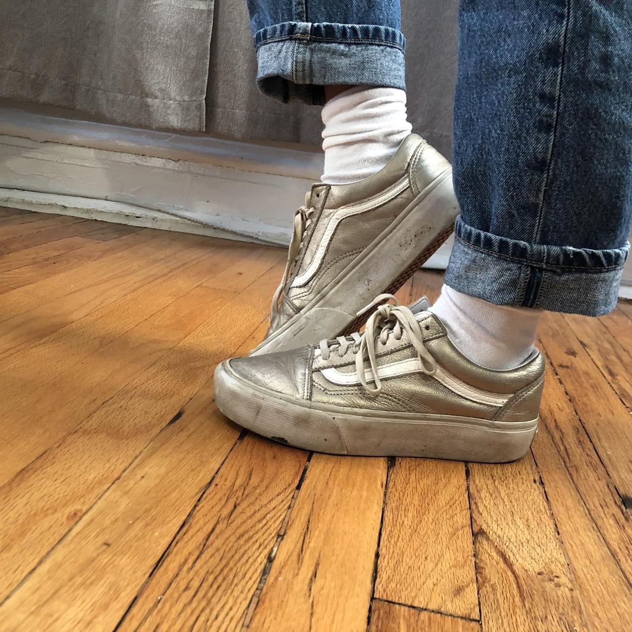Cool y2k high platform vans with cool gold metallic... Depop