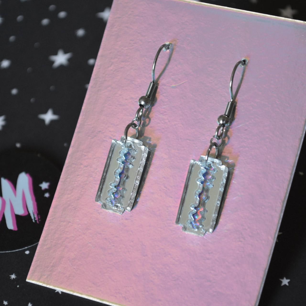 MIRROR RAZOR BLADE ACRYLIC LASER CUT SURGICAL STEEL... Depop