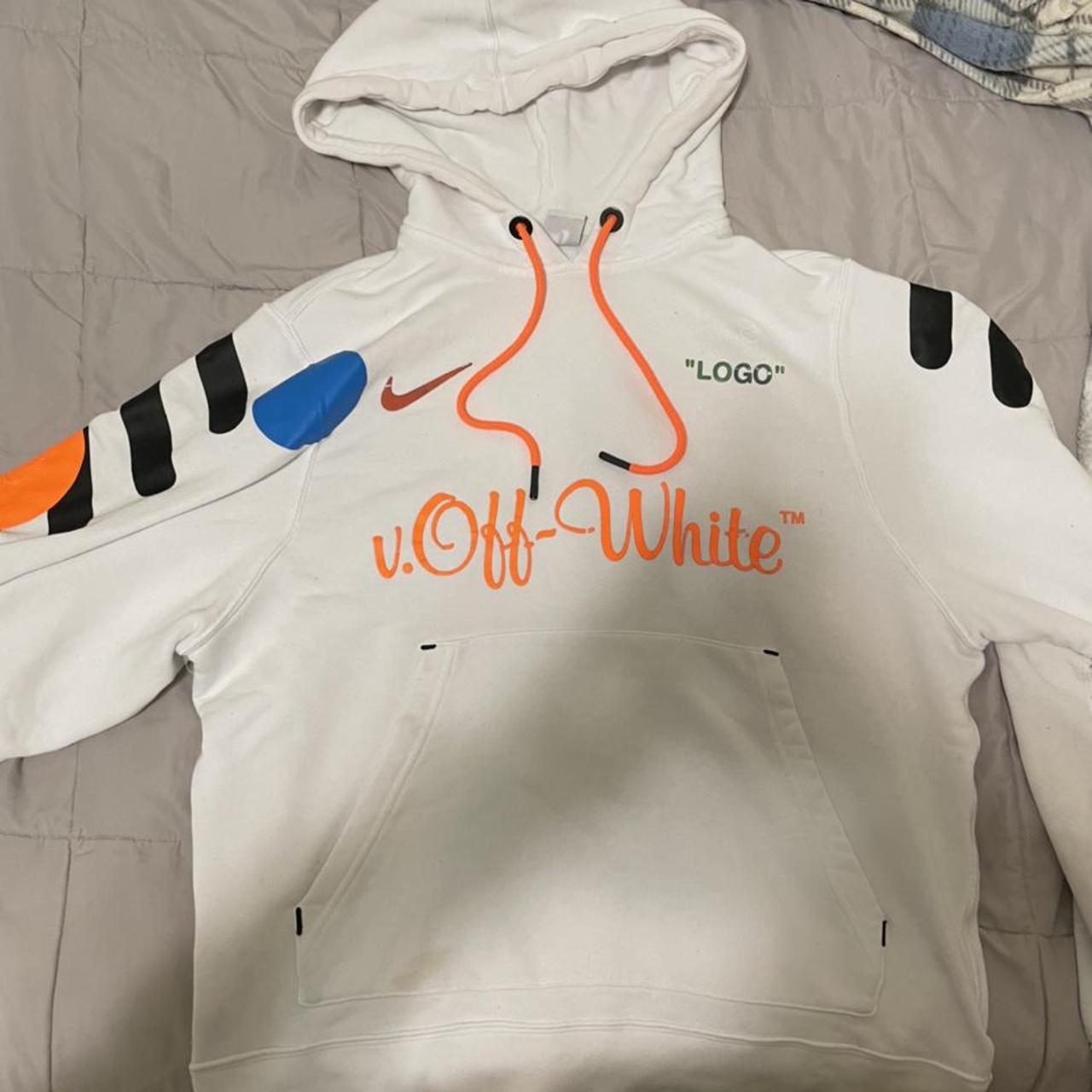 Very crispy white Nike x Off White hoodie from the. Depop