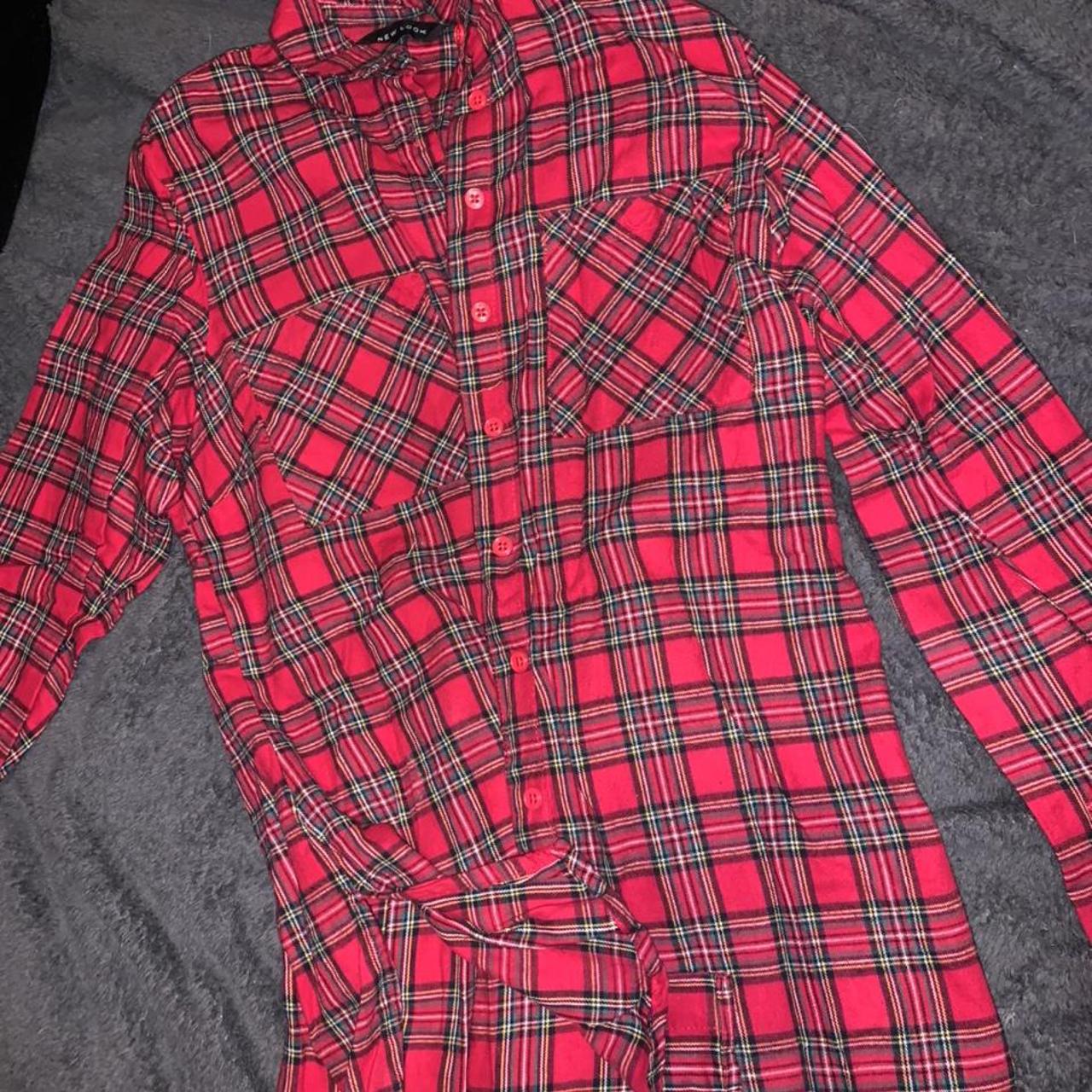 New look checkered button up shirt size 8. Red with... - Depop