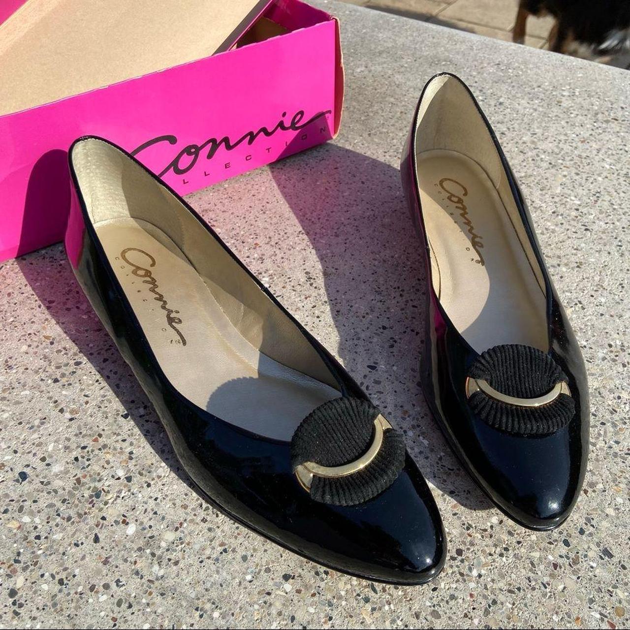 VTG Connie Collection Black Patent Leather Flats... - Depop