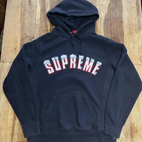 supreme icy arc hooded sweatshirt navy. condition:... - Depop