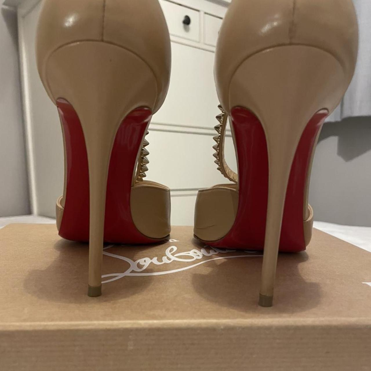 Nude Spiked Christian Louis Vuitton red bottoms used - Depop