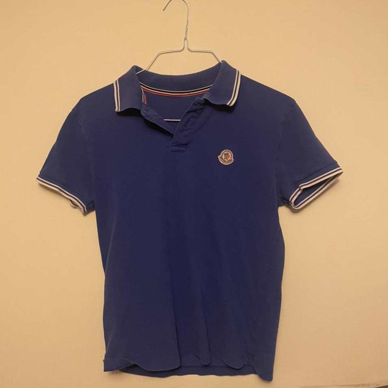 royal blue moncler polo size s-m ripped off tag as... - Depop