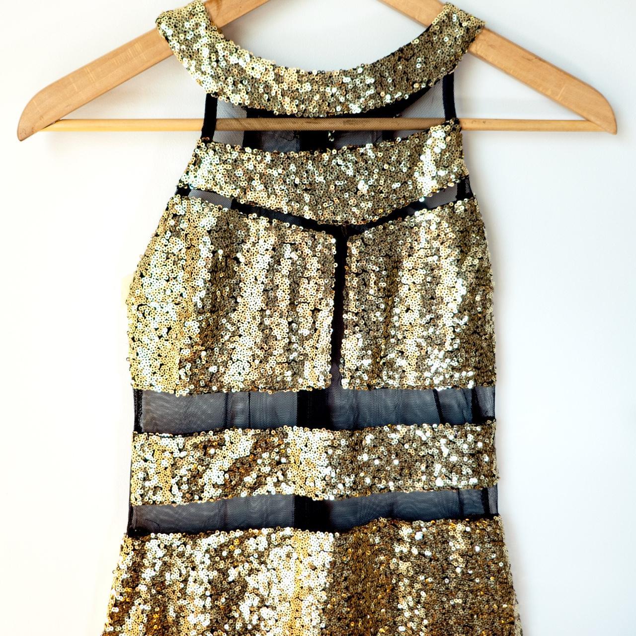 ASOS Club L Gold Sequin Black Mesh Dress NWT! Depop
