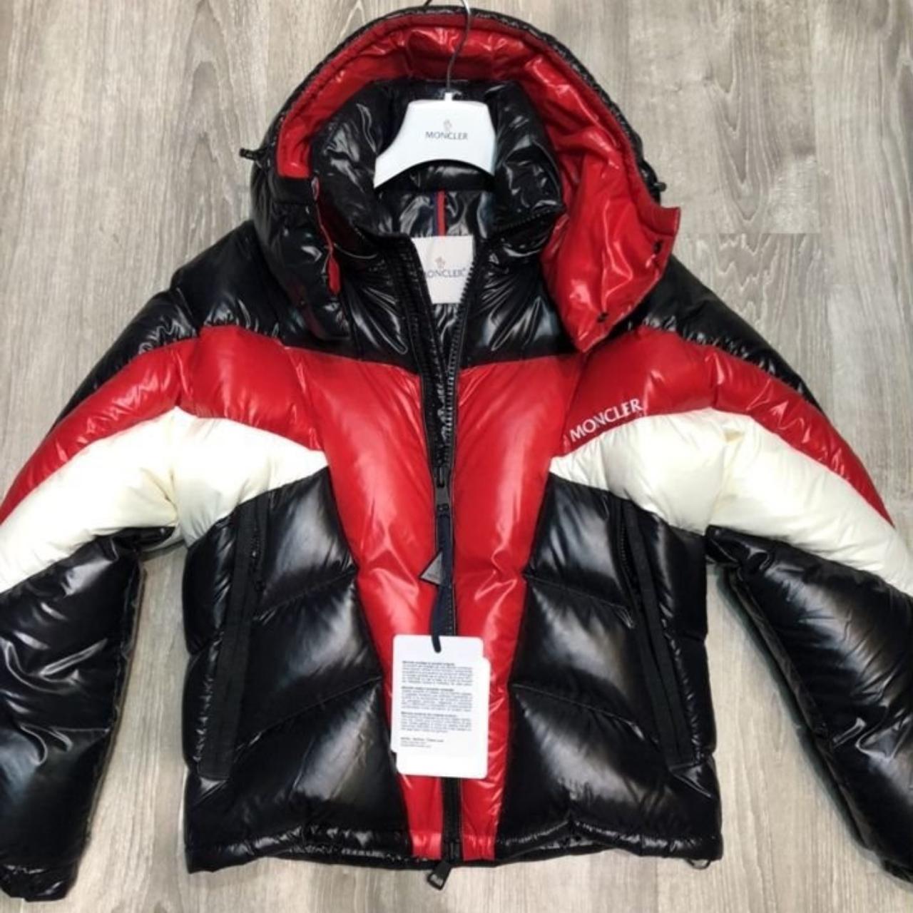 Red black and discount white moncler jacket