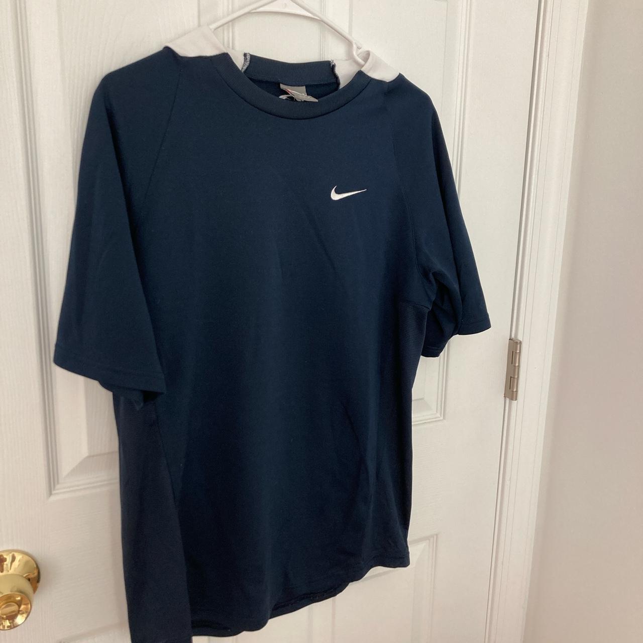 Blue nike shirt with white patches at the top - Depop
