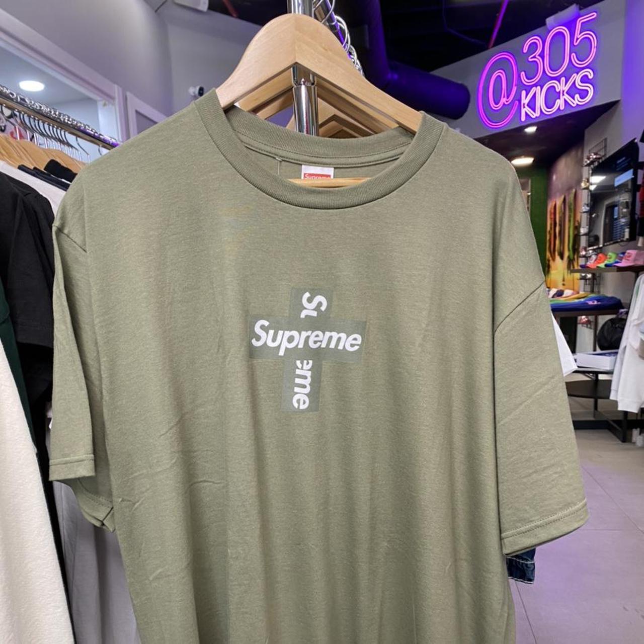 SUPREME CROSS BOX LOGO TEE LIGHT OLIVE Returns &... - Depop