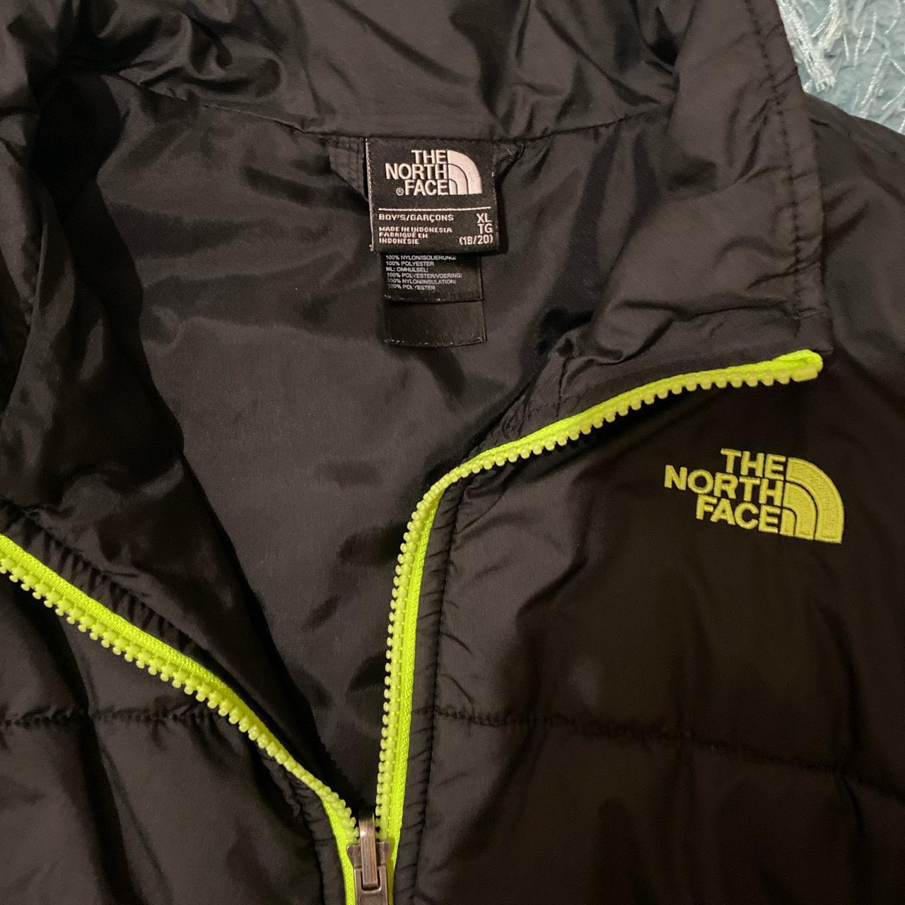 The North Face Black Down Jacket Coat With Neon... - Depop