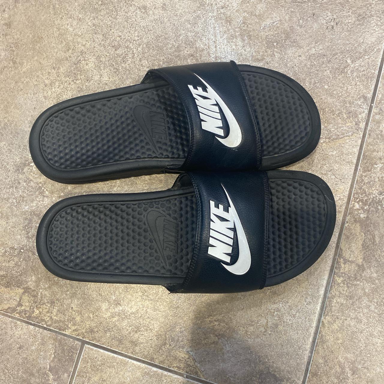 black white nike slides