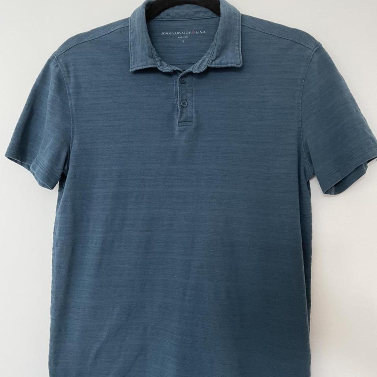 John Varvatos Blue polo shirt. Used. Excellent... - Depop