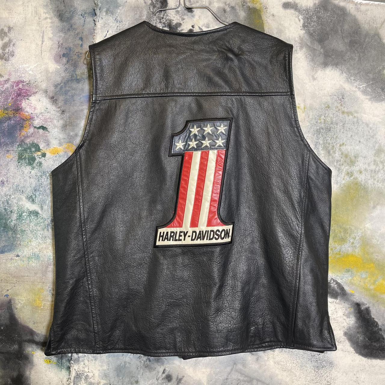 vintage harley davidson leather vest small... - Depop