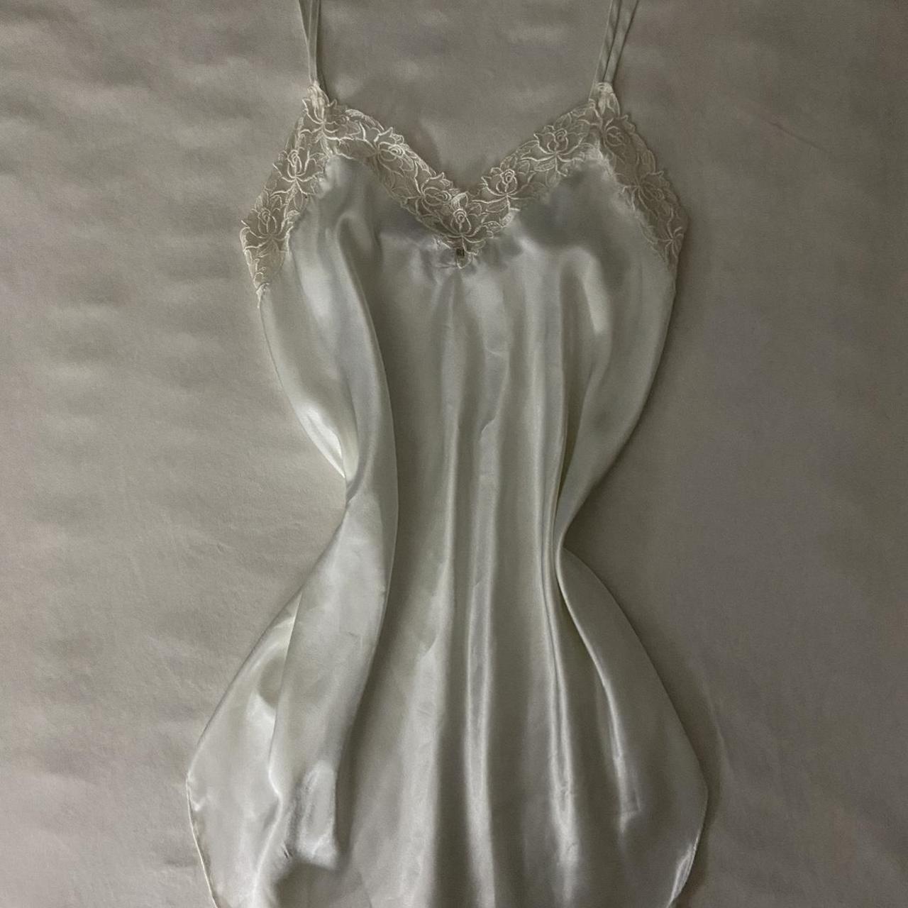 Vintage Gold Label Victorias Secret White Satin Slip... - Depop