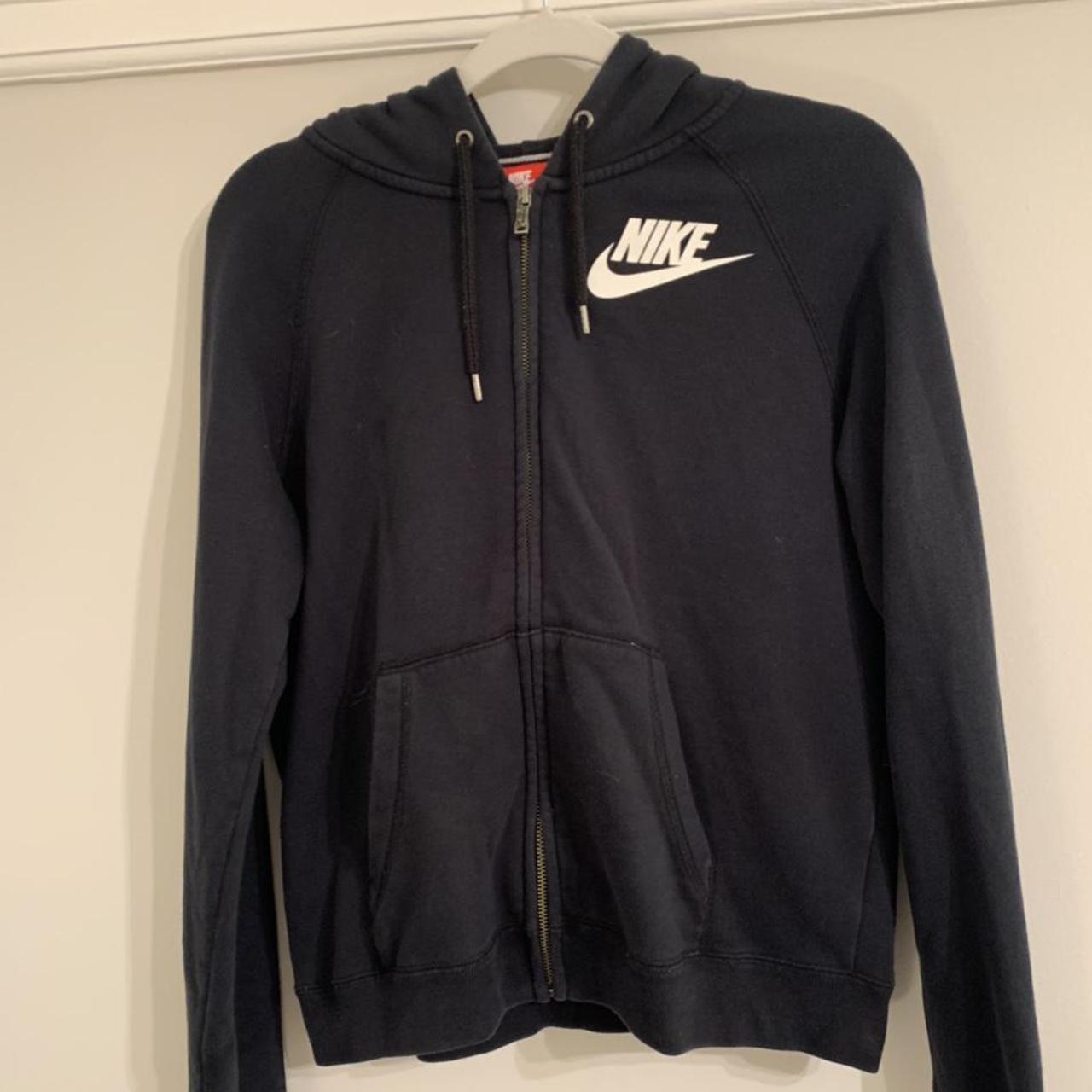 Womens vintage black Nike logo zip hoodie. Size M,... - Depop