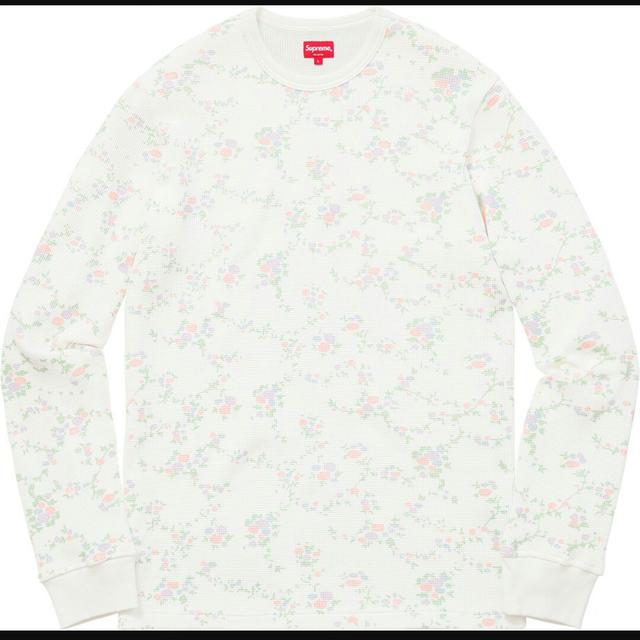 Floral Thermal Shirt White Waffle Knit Blue Flower Print Long, Shop Exile