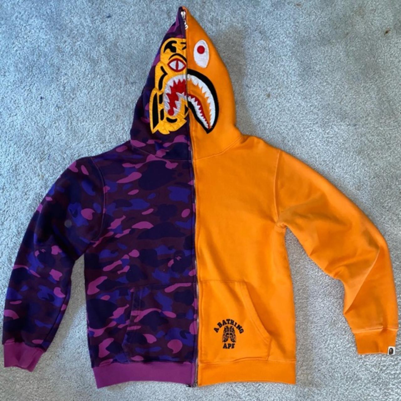 BAPE Tiger shark full zip hoodie purple camo x... - Depop