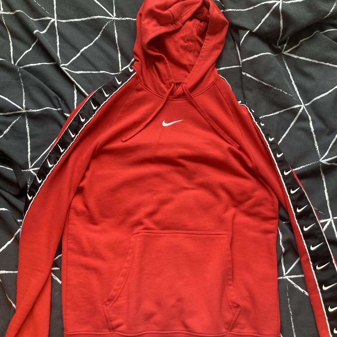 Red Nike Hoodie Taped sleeves Size Large Perfect... - Depop
