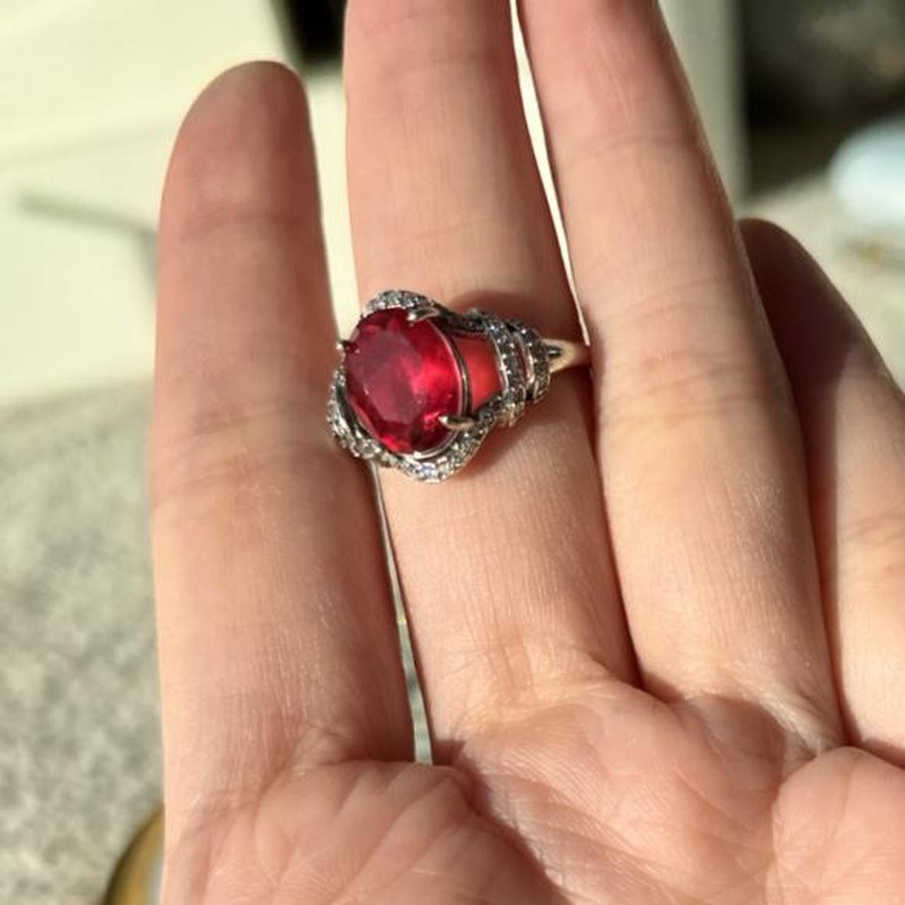 Pink crystal rings adjustable 925 sliver ring... Depop