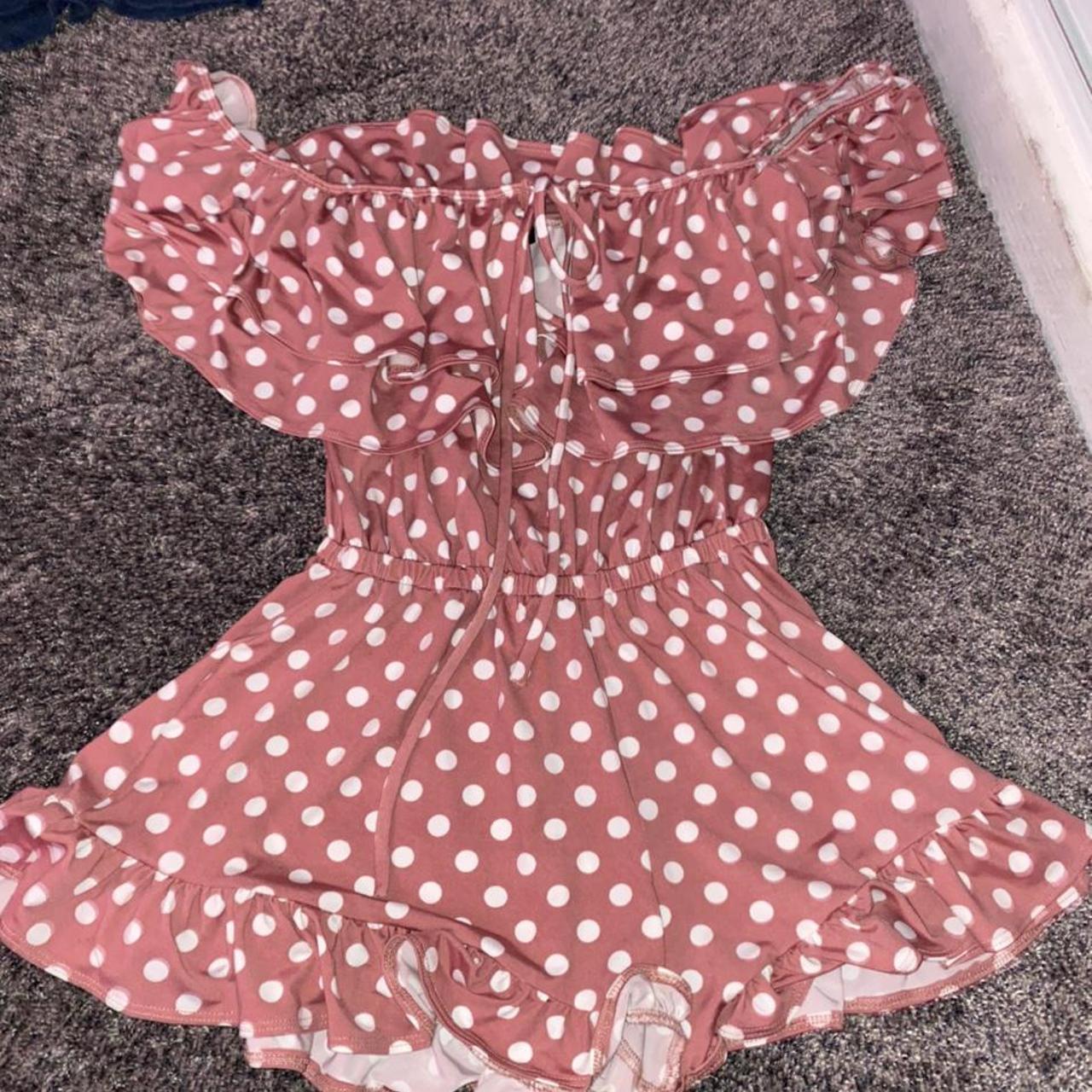 Pink polka dot romper Depop