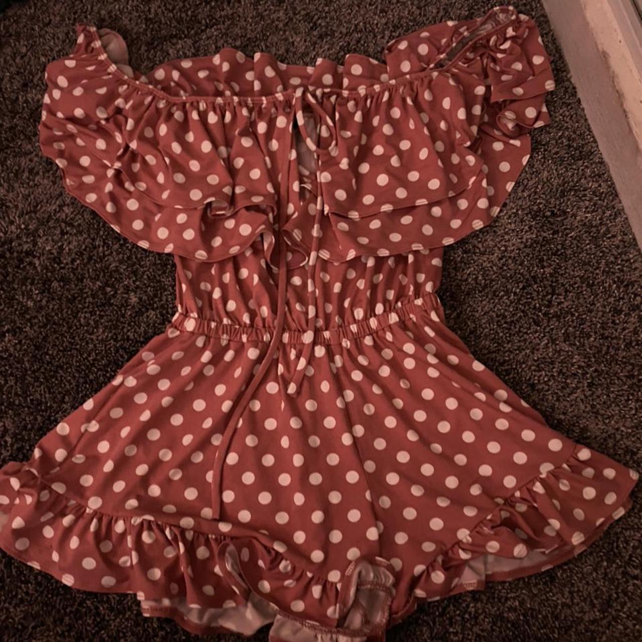 Pink polka dot romper Depop