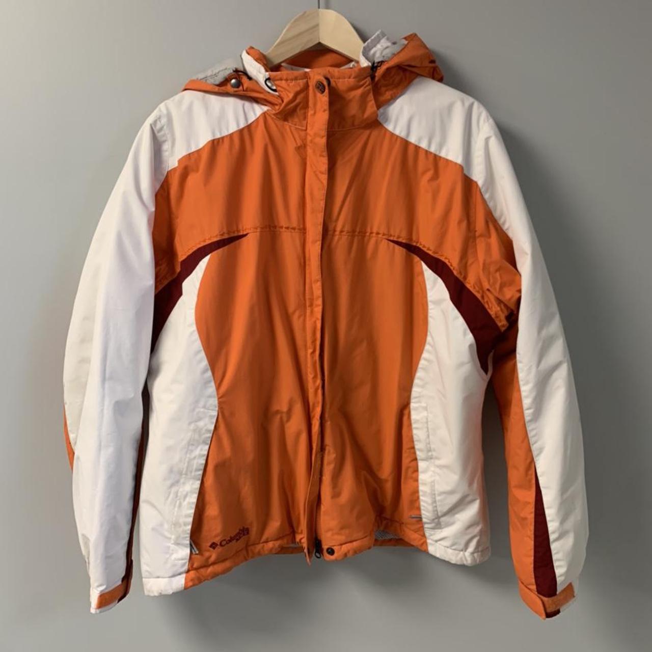 Columbia Sportswear Men's Orange and White Jacket Depop