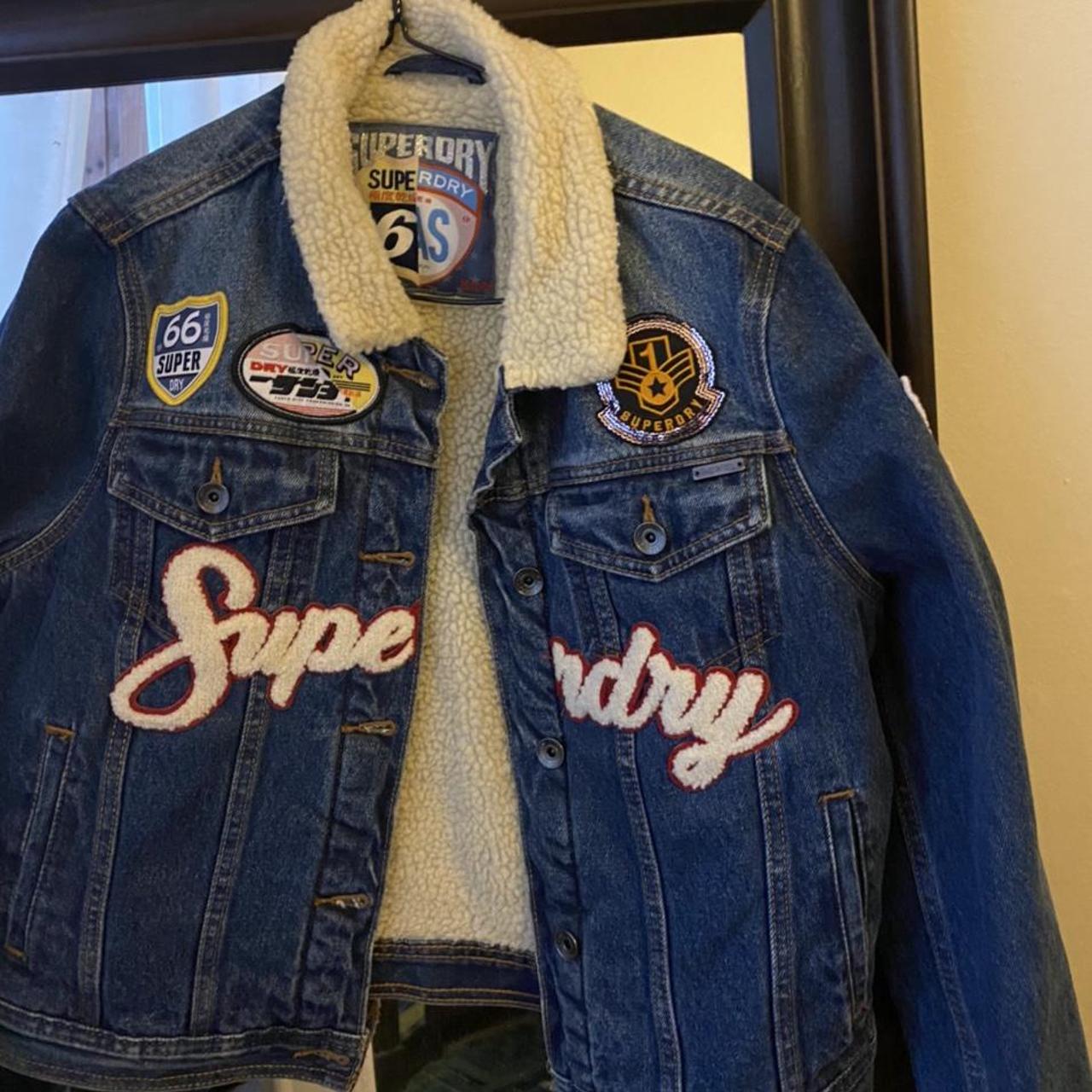Superdry Medium Denim Jacket with fleece lining and... Depop