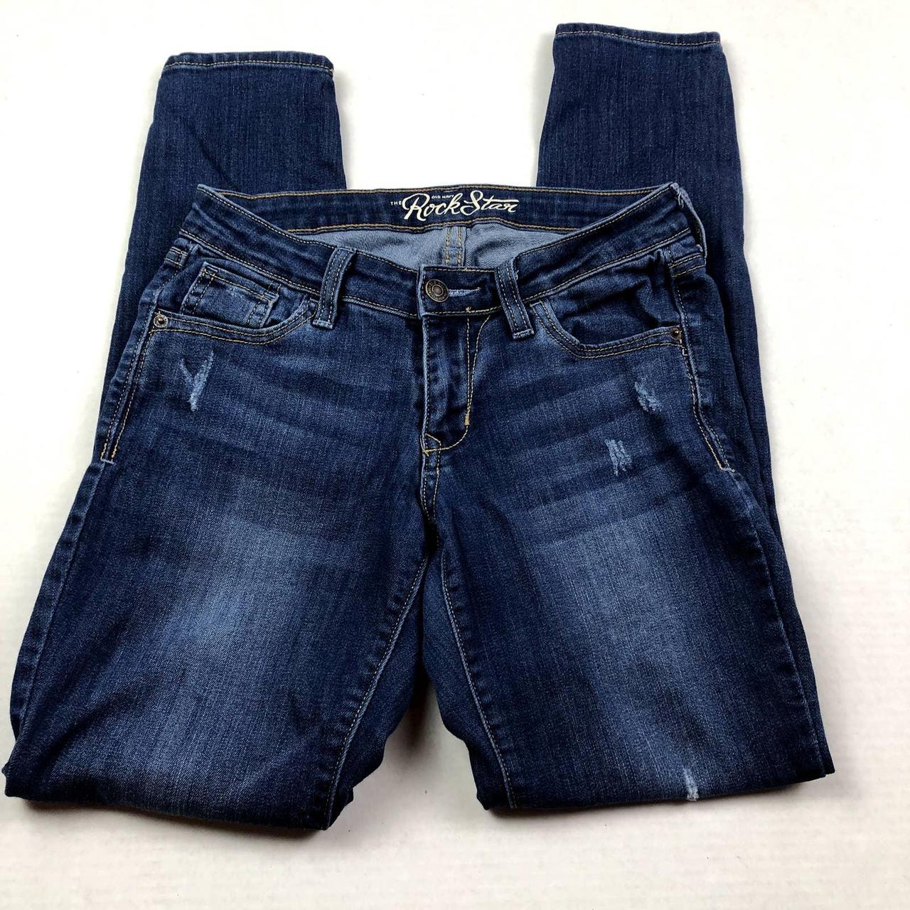 Old Navy Medium Wash Semi Distressed Denim Skater... Depop