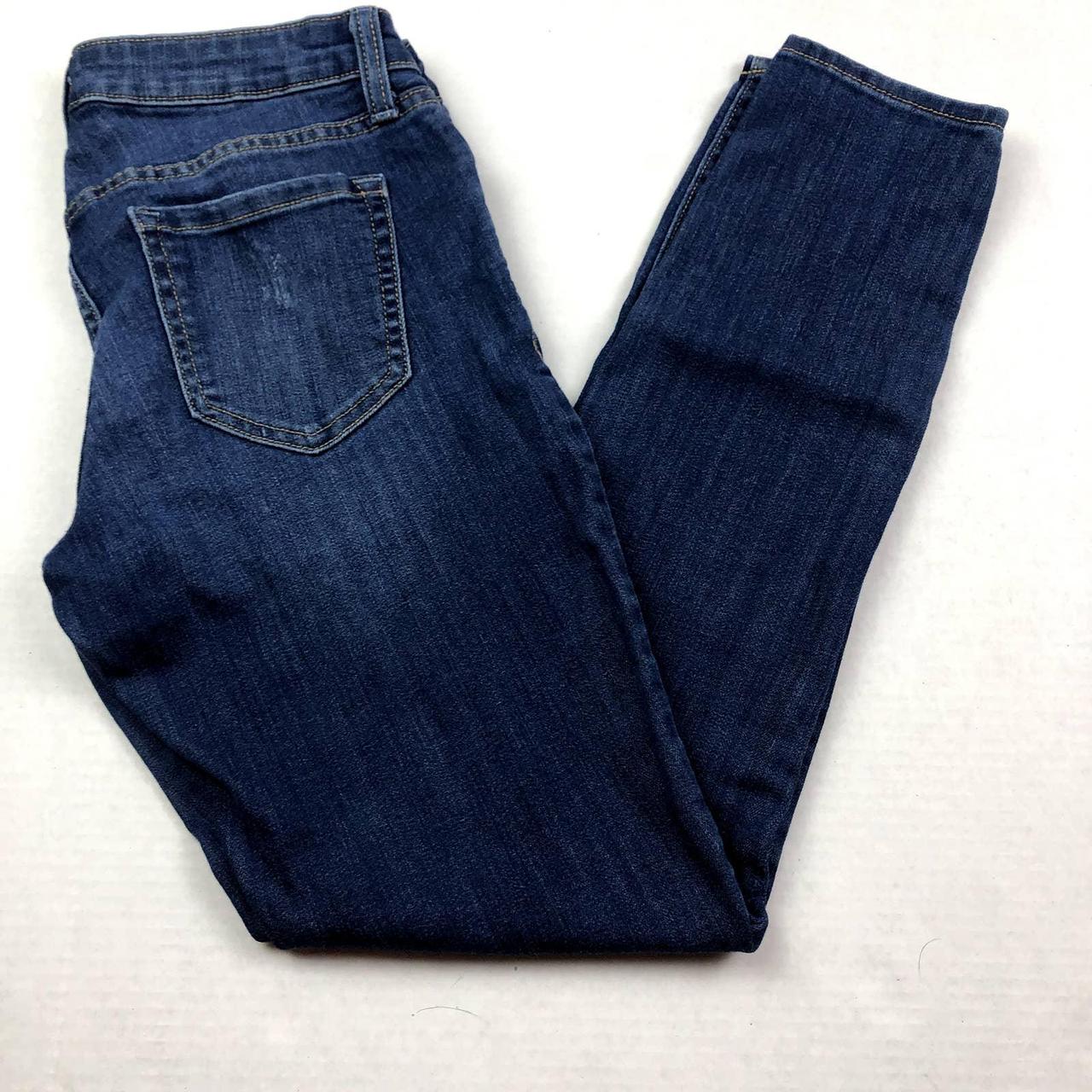 Old Navy Medium Wash Semi Distressed Denim Skater... Depop