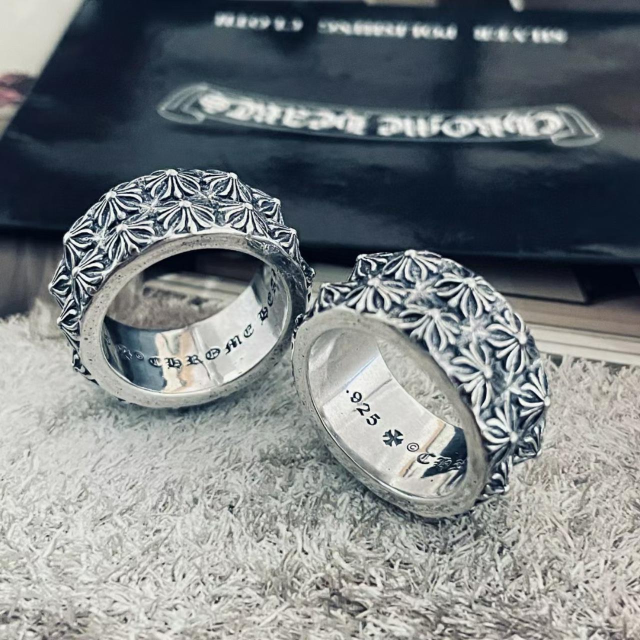 CHROME HEARTS Floral Cross Ring With Invoice US:9 /JP:18