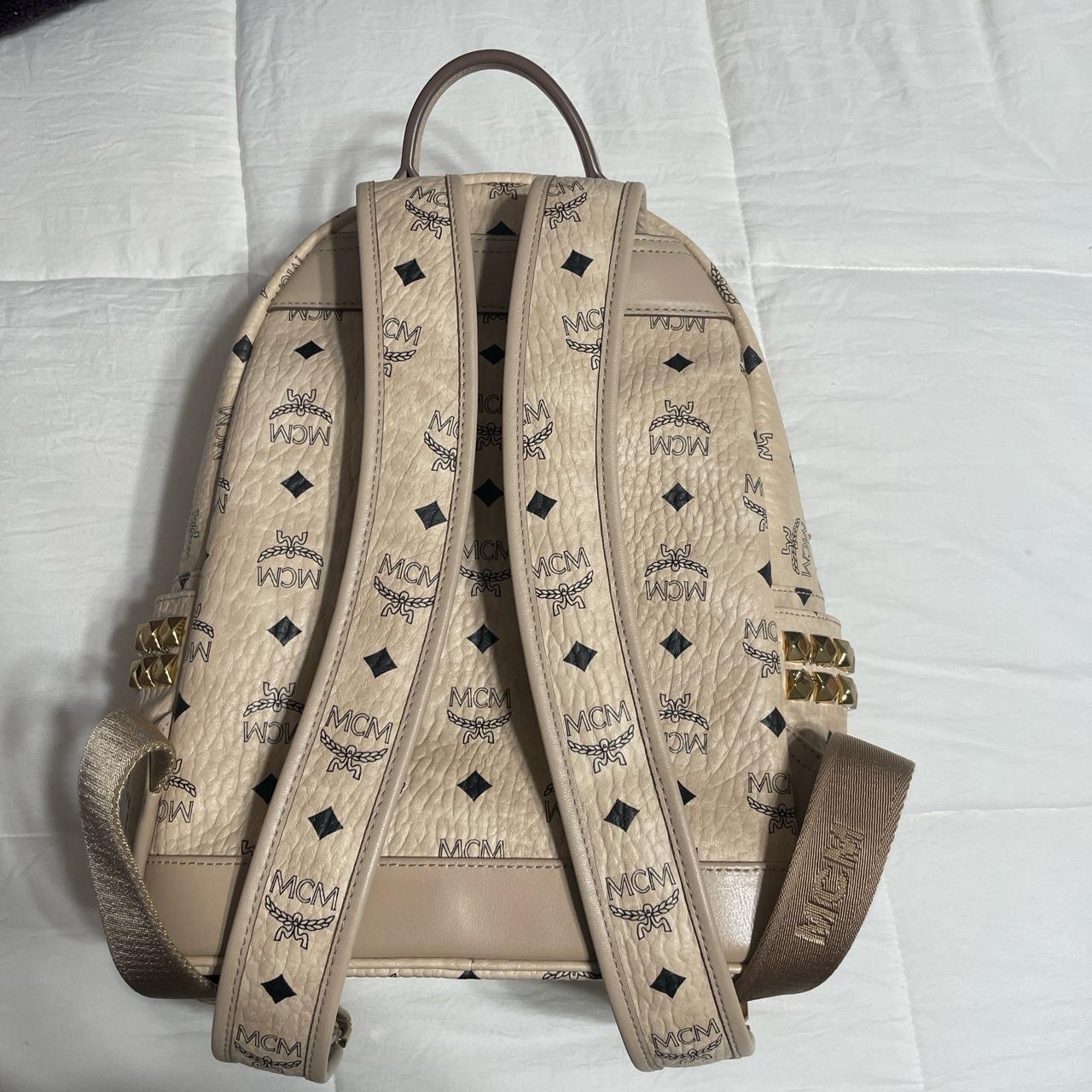 MCM BACKPACK TAN LIGHTLY USED TWO SLIGHT TEARS ON - Depop