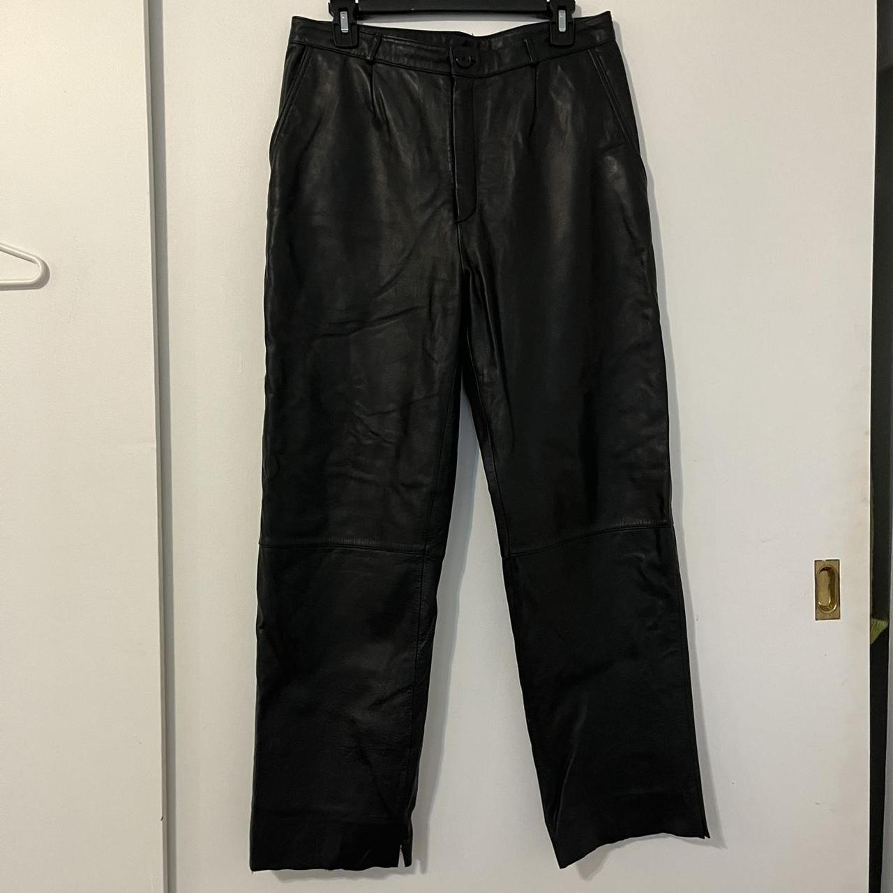 Vintage 90s Black Leather Pants Retro 80s waist: 16... - Depop