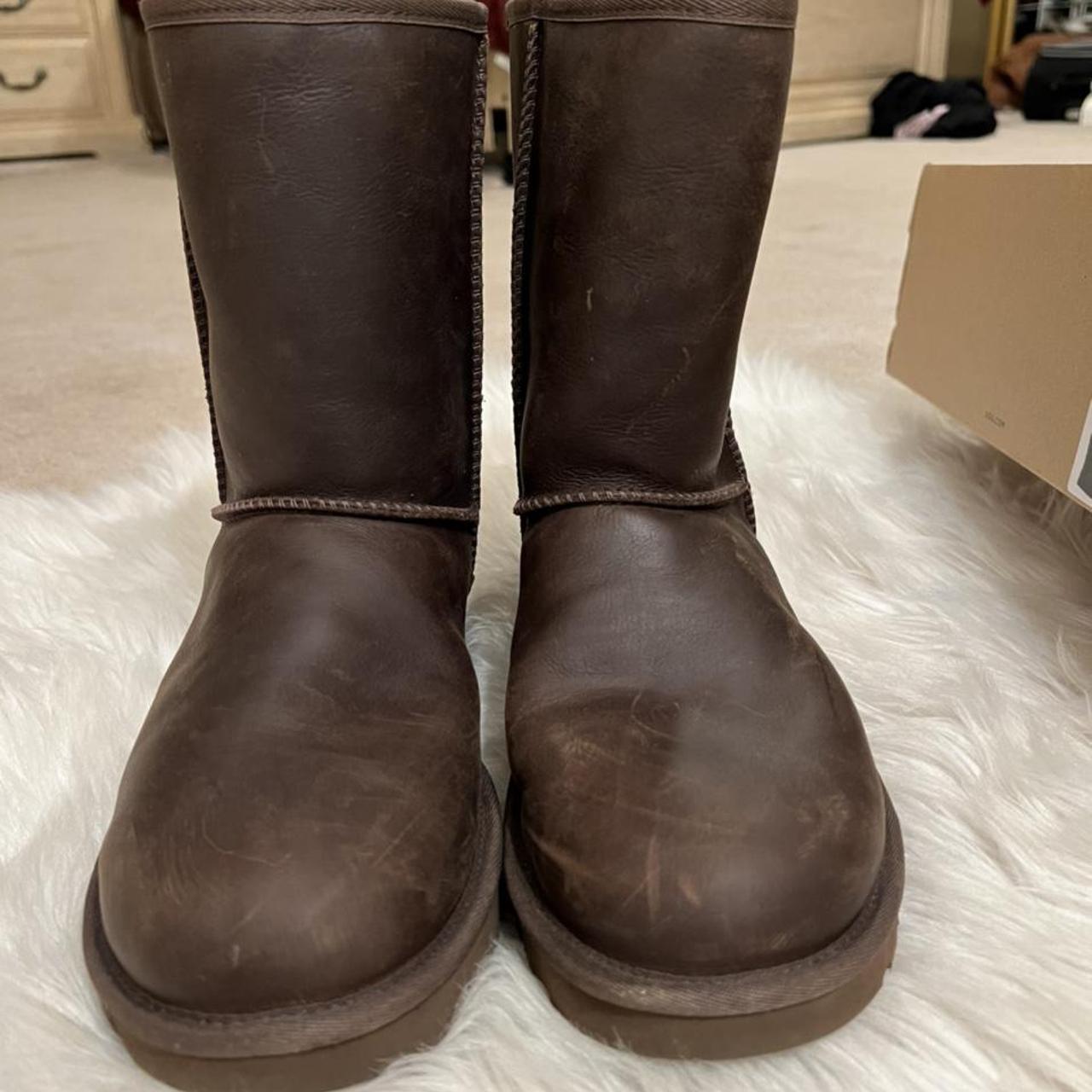 Ugg womens classic short leather best sale boots brownstone