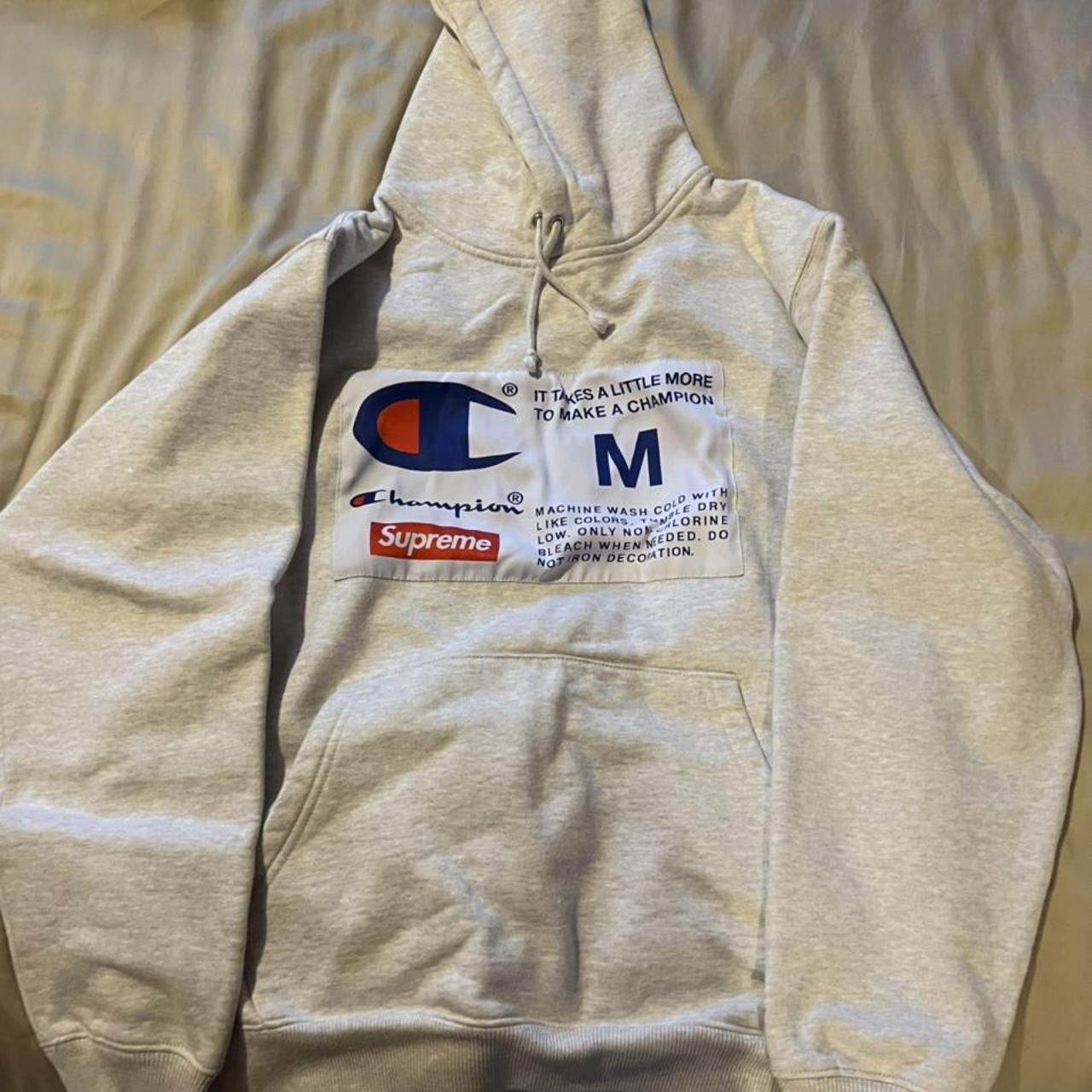 Champion supreme hot sale hoodie grey