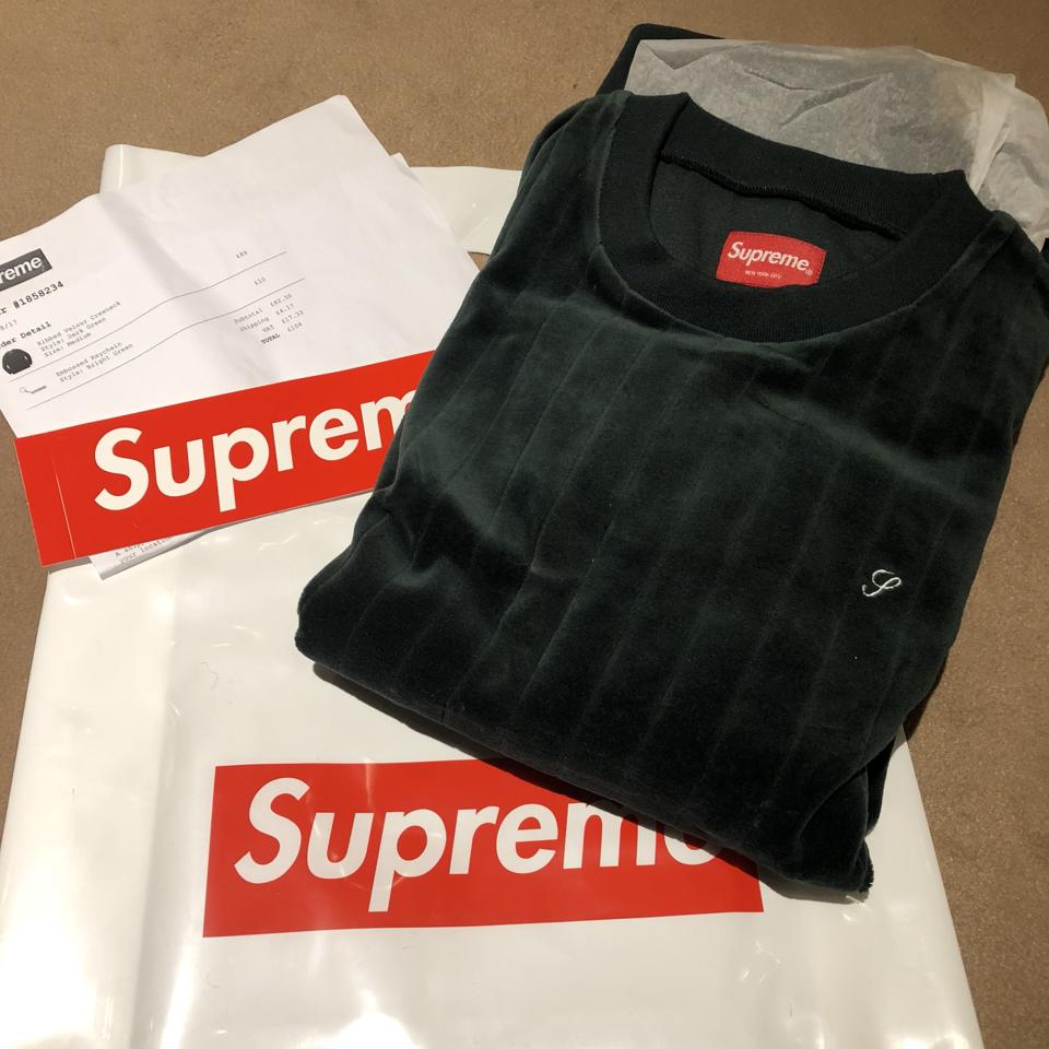 Supreme ribbed velour crewneck jumper. Dark green...