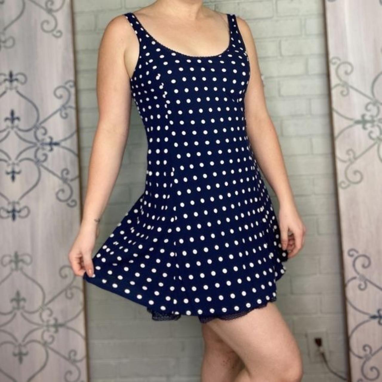 Abercrombie Fitch Polka Dot Navy and White Swing. Depop