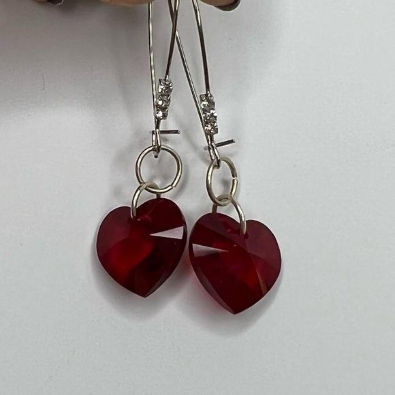 Handmade Swarovski Crystal Red Heart Earrings These... - Depop