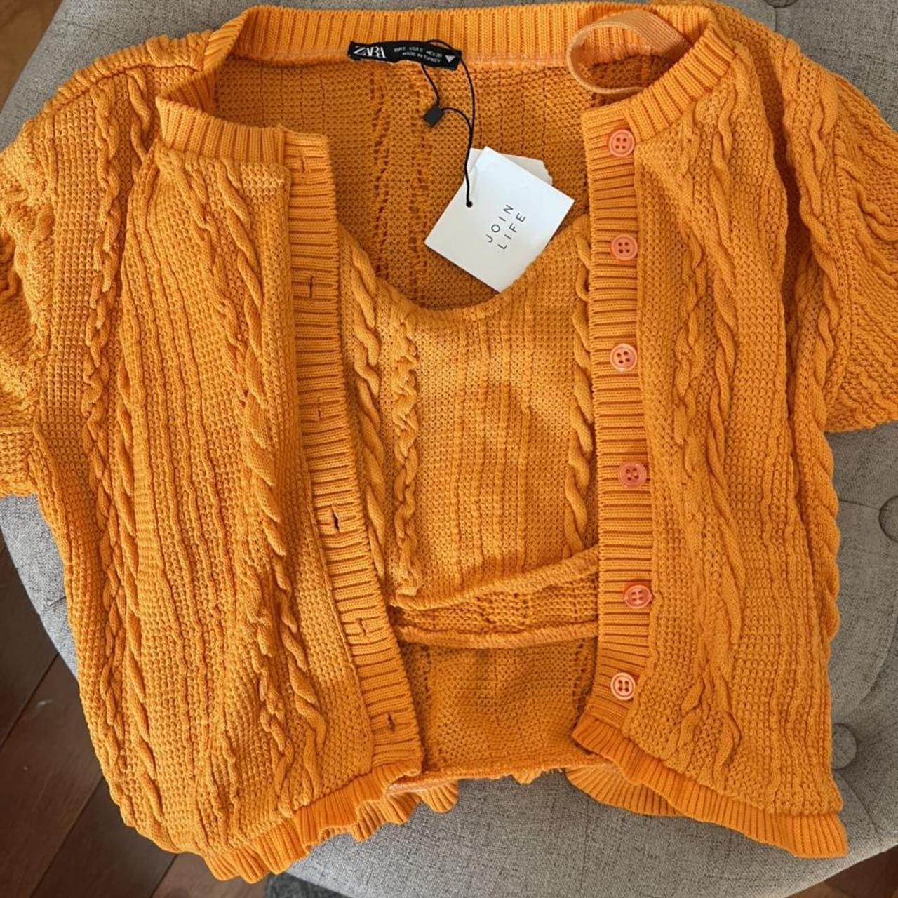 Zara Orange Crop top & cardigan set Size S set zara Depop