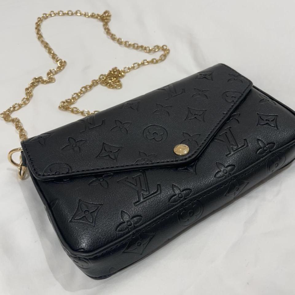 black lv purse with gold chain