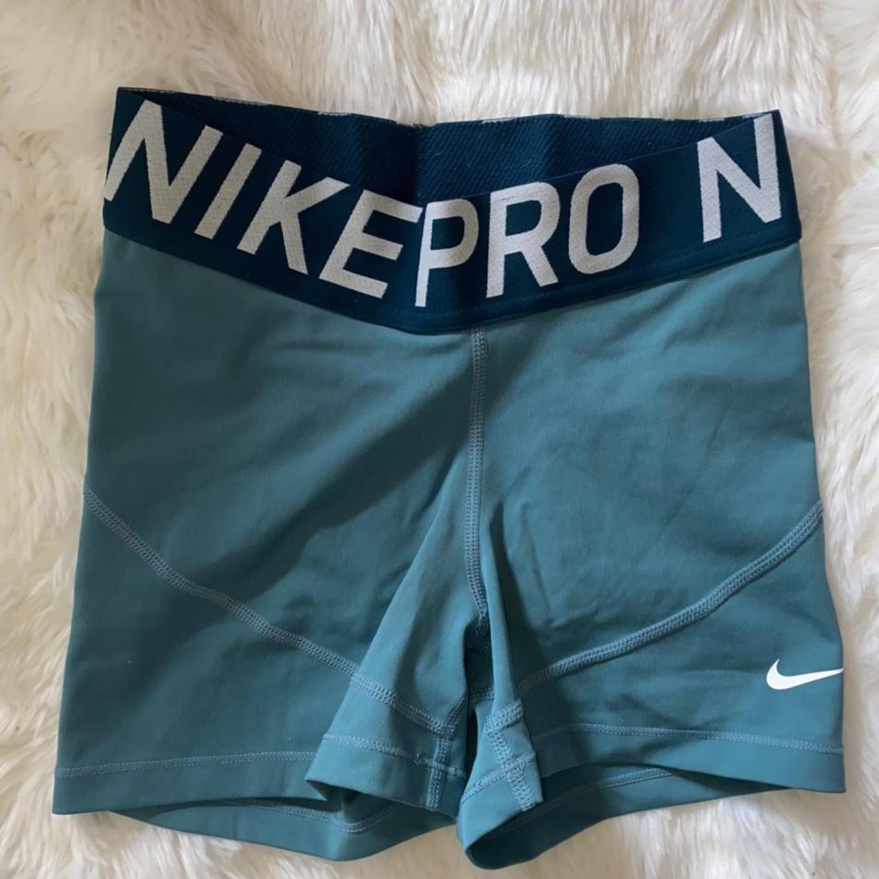 rare turquoise nike pro shorts worn once amazing... - Depop