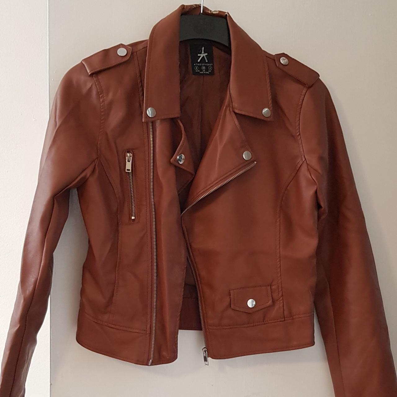 Atmosphere Brown Faux Leather Jacket I've only worn... - Depop