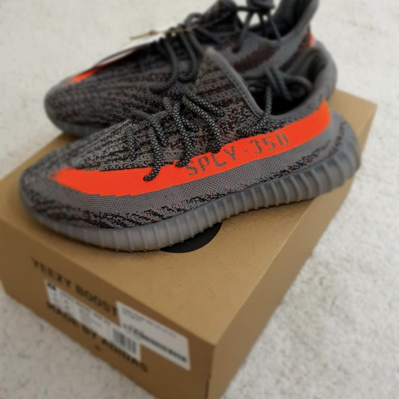 Yeezy Men's Grey and Orange Trainers | Depop