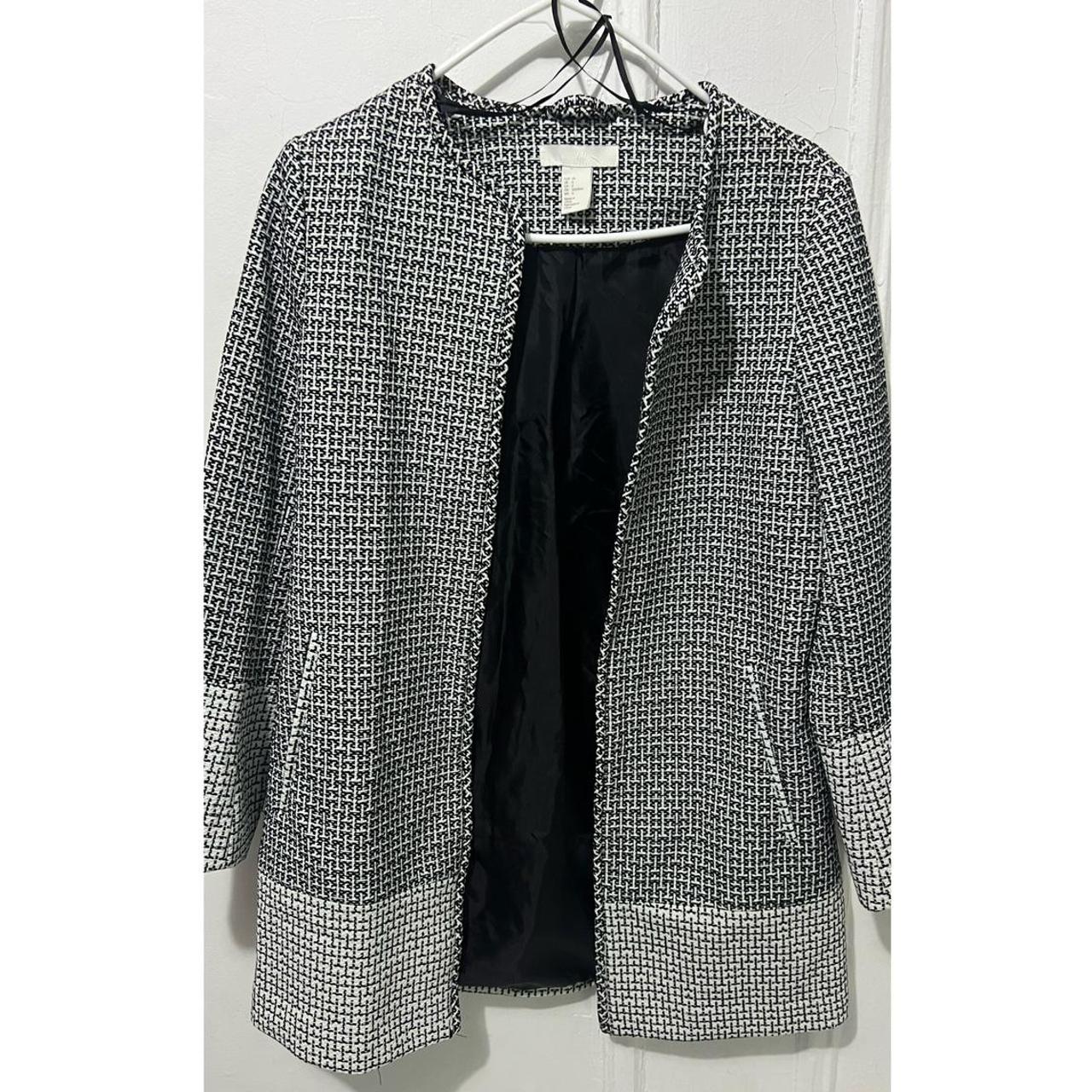 H&M black and white coat, size 6, worn once - Depop