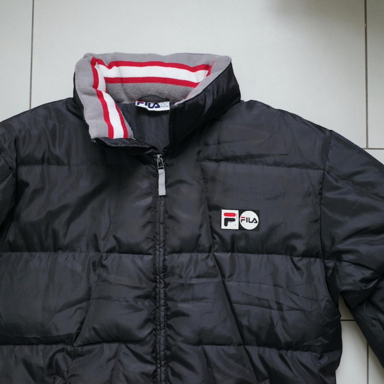 throwback black FILA duck-down puffer jacket //... - Depop