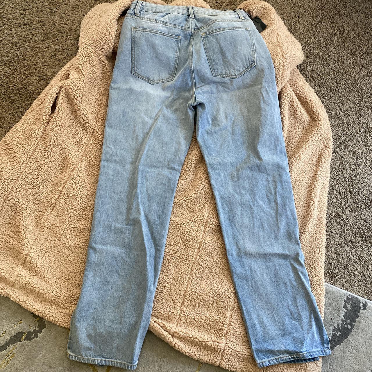 Light Blue Washed Ripped Split Hem Straight Leg Depop