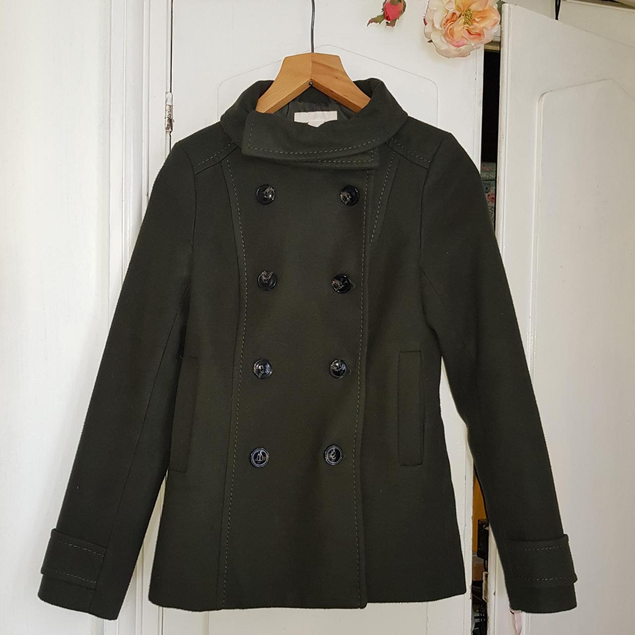 Lovely dark green pea coat. Double breasted with two... - Depop